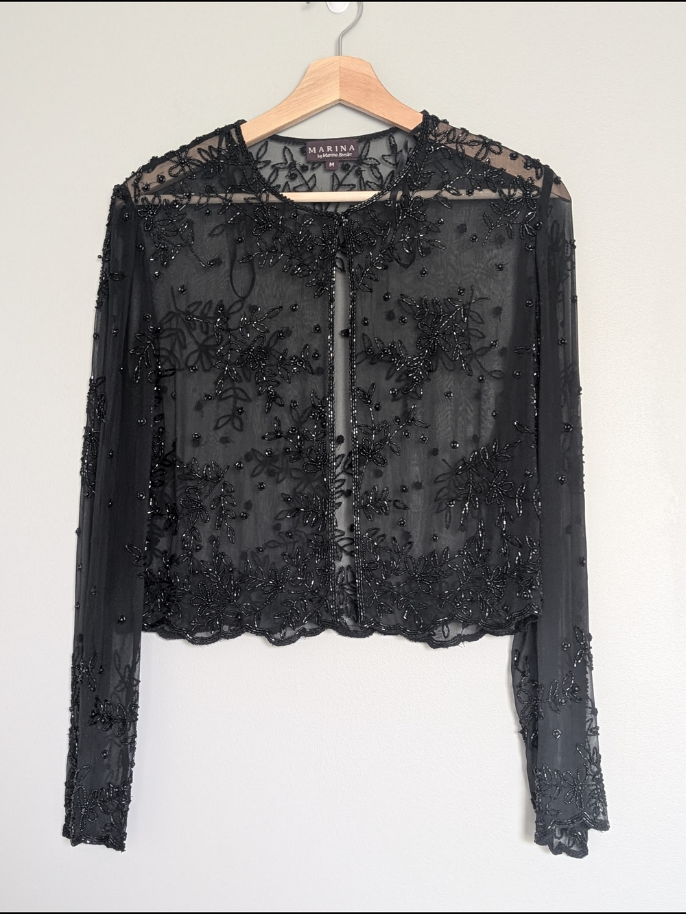 Vintage Beaded Sheer Mesh Cropped Cardigan Jacket MARINA M Whimsigoth